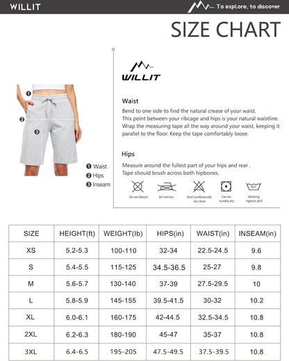 WILLIT Women's Shorts 10" Bermuda Cotton Long Shorts Jersey Athletic Yoga Workout Lounge with Pockets