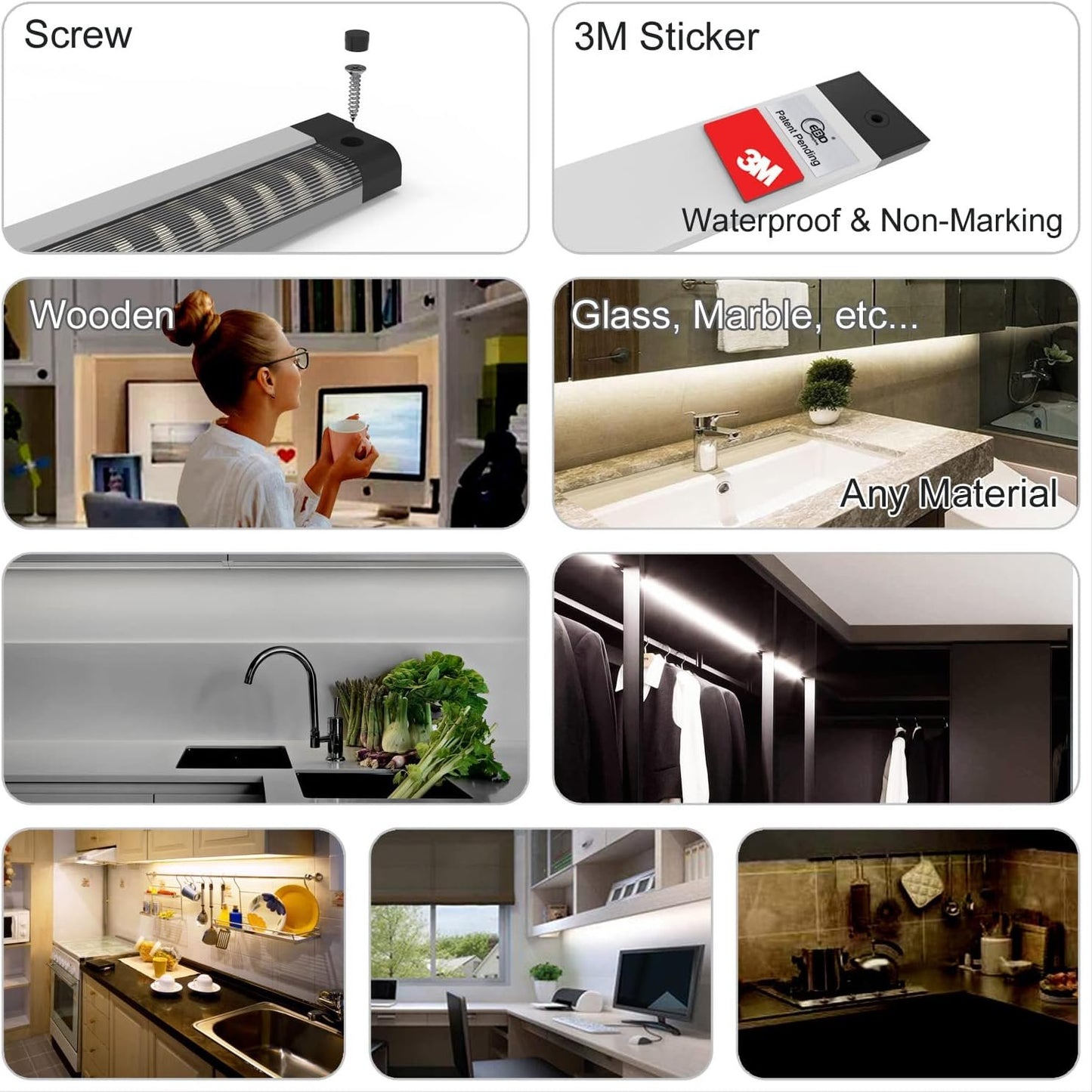 LED light Bar Built-in ADIUSTABLE Cable Under Cabinet Lights No MESSY Wires! Super Bright Kitchen Under Counter Lights 3 Panels 1050Lm 3000K Warm White under cabinet lighting Good for Timer Smart Plug
