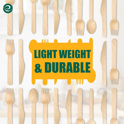 ECO SOUL 100% Compostable Cutlery [700-Pack] Disposable Wooden Cutlery Set I 100% Natural, Sturdy, Eco-friendly, Utensils Set I Biodegradable (300 Fork,200 Spoon, 200 Knife)