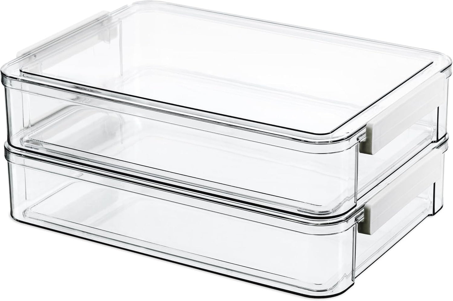 Citylife 2 Packs Clear Plastic Storage Boxes with Lids Stackable Storage Containers with Latches Portable Project Case Clear File Box for Organizing Documents, A4 Paper, Art Supplies and Crafts