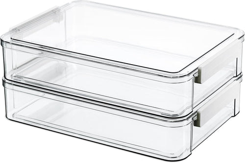 Citylife 2 Packs Clear Plastic Storage Boxes with Lids Stackable Storage Containers with Latches Portable Project Case Clear File Box for Organizing Documents, A4 Paper, Art Supplies and Crafts