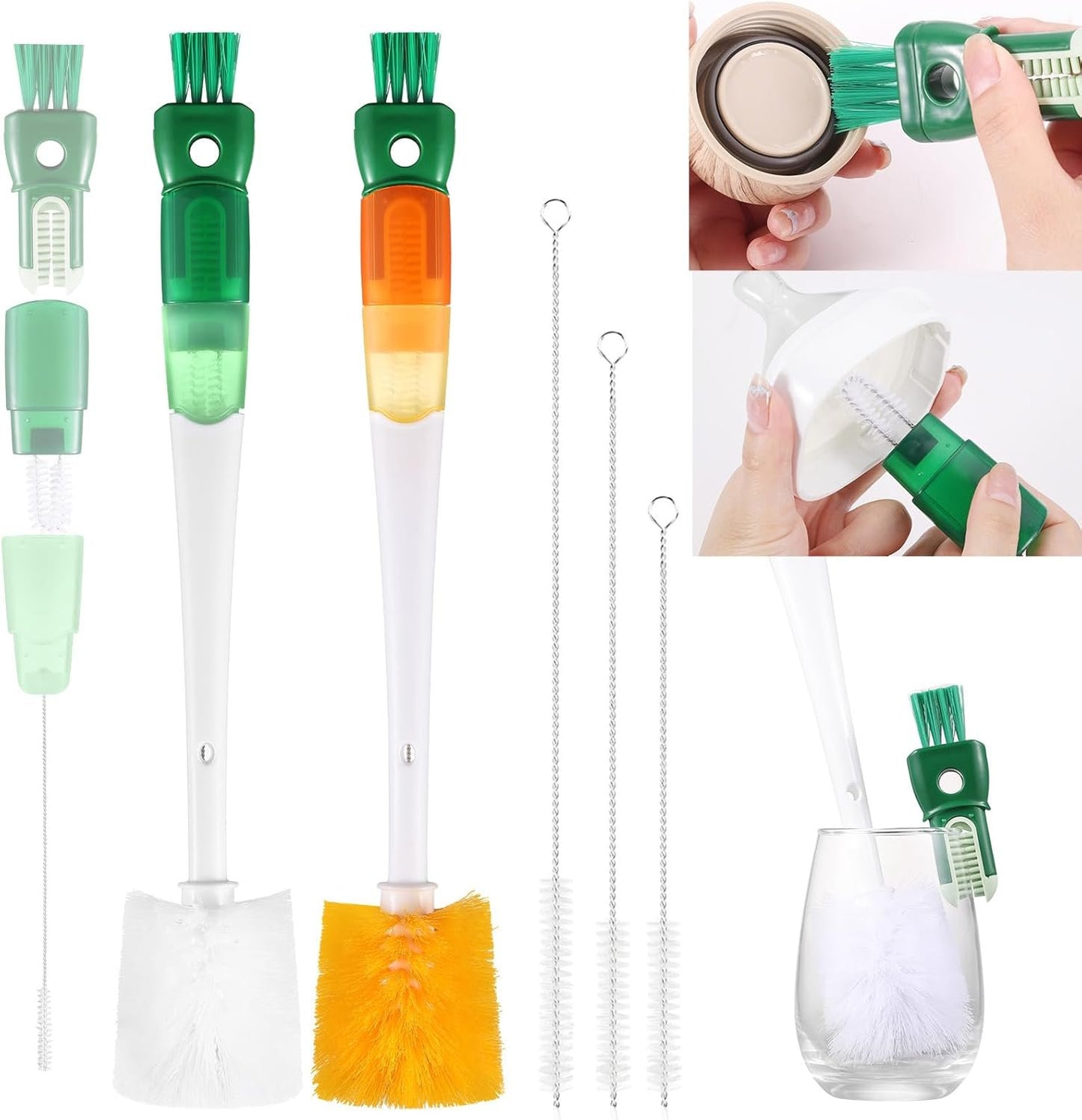 OUTXE 5 Pack Bottle Brush Set, 5-in-1 Multifunctional Water Bottle Cleaning Brush 2 Pack, with Nipple Brush, Detail Brush for Cup Lid Gap, 12" 10" 8" Straw Brush for Stanley Yeti