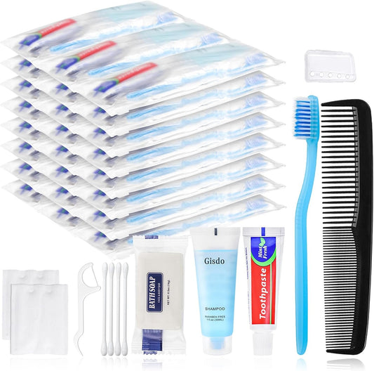 Gisdo Toiletry Kits Homeless Personal Hygiene Kit Bulk(10-IN-1), Blue, Pack of 30, 30 Set