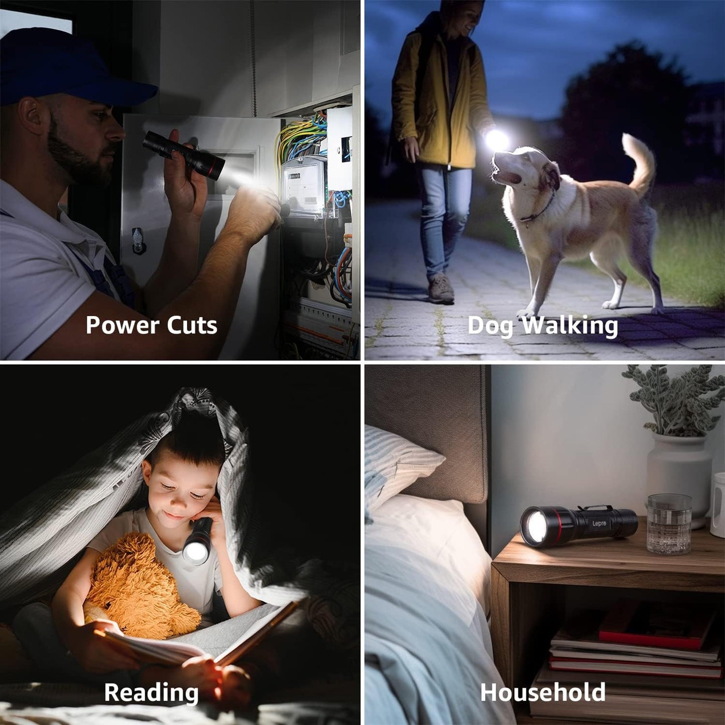 Lepro Tactical Flashlight, Led Flashlight Gifts for Men, 5 Lighting Modes Flashlights, Zoomable, Waterproof, Powered by 3 AAA Batteries, Rechargeable Flashlight for Camping Emergency 2Pack