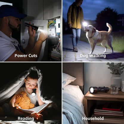 Lepro Tactical Flashlight, Led Flashlight Gifts for Men, 5 Lighting Modes Flashlights, Zoomable, Waterproof, Powered by 3 AAA Batteries, Rechargeable Flashlight for Camping Emergency 2Pack