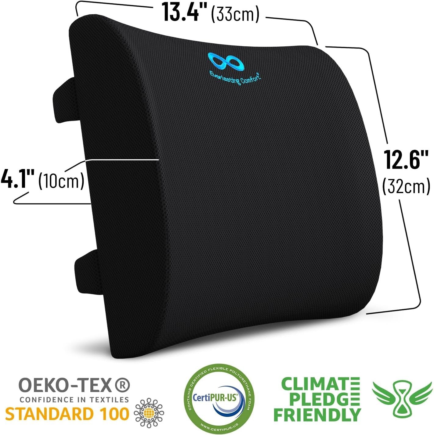 Everlasting Comfort Lumbar Support Pillow - Memory Foam Back Cushion for Office Chair, Car, Gaming, Recliner - Back Pain Relief