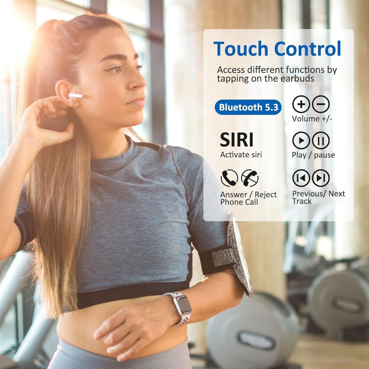 Wireless Earbuds Bluetooth 5.3 Hi Fi Stereo Noise Canceling in - Ear Headphones, Charging Case with Led Power Display, Touch Control, Waterproof,Compatible with Multiple Devices & for Sports