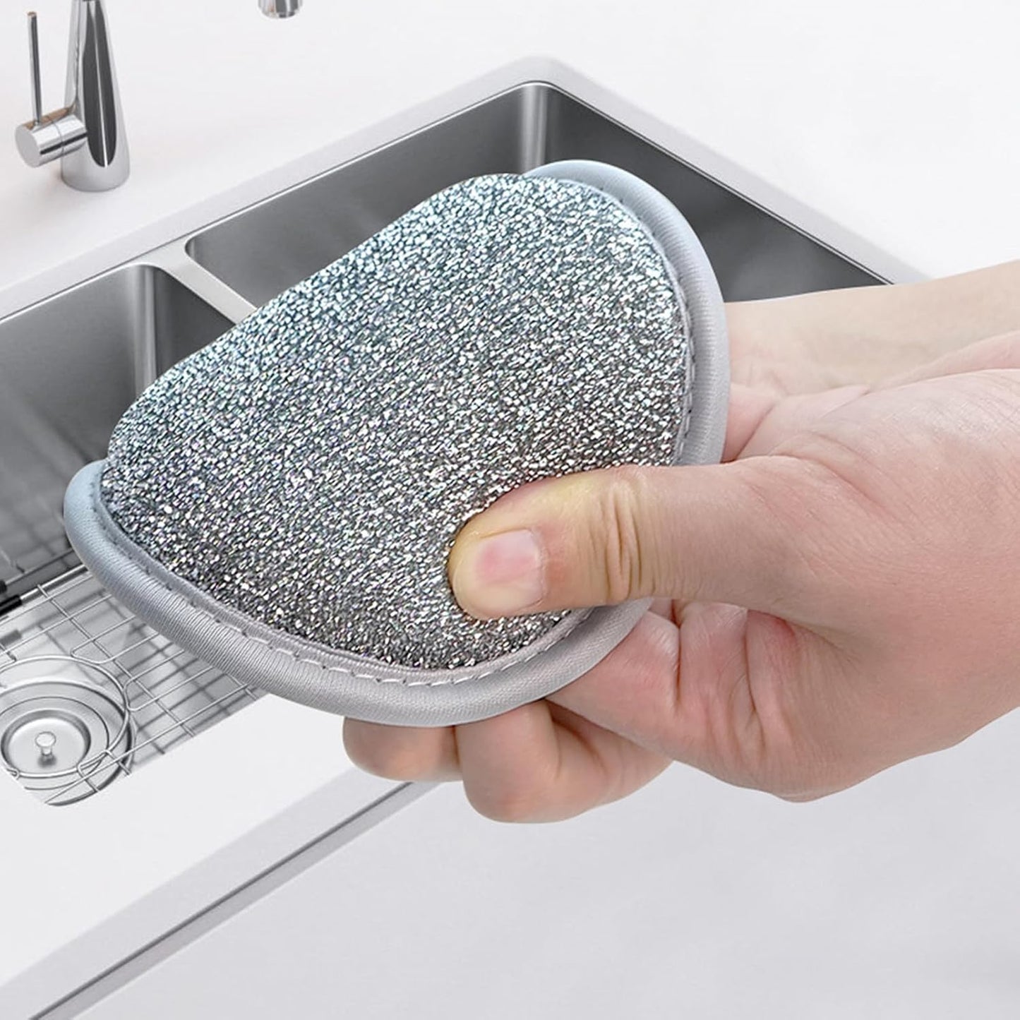Dish Sponges Kitchen, Steel Wire Reusable Scrub Sponge, 6pcs Multipurpose Cleaning Cloths, Compact Non Scratch Scouring Pads for Tableware, Utensils, Cookware and Sink Cleaning