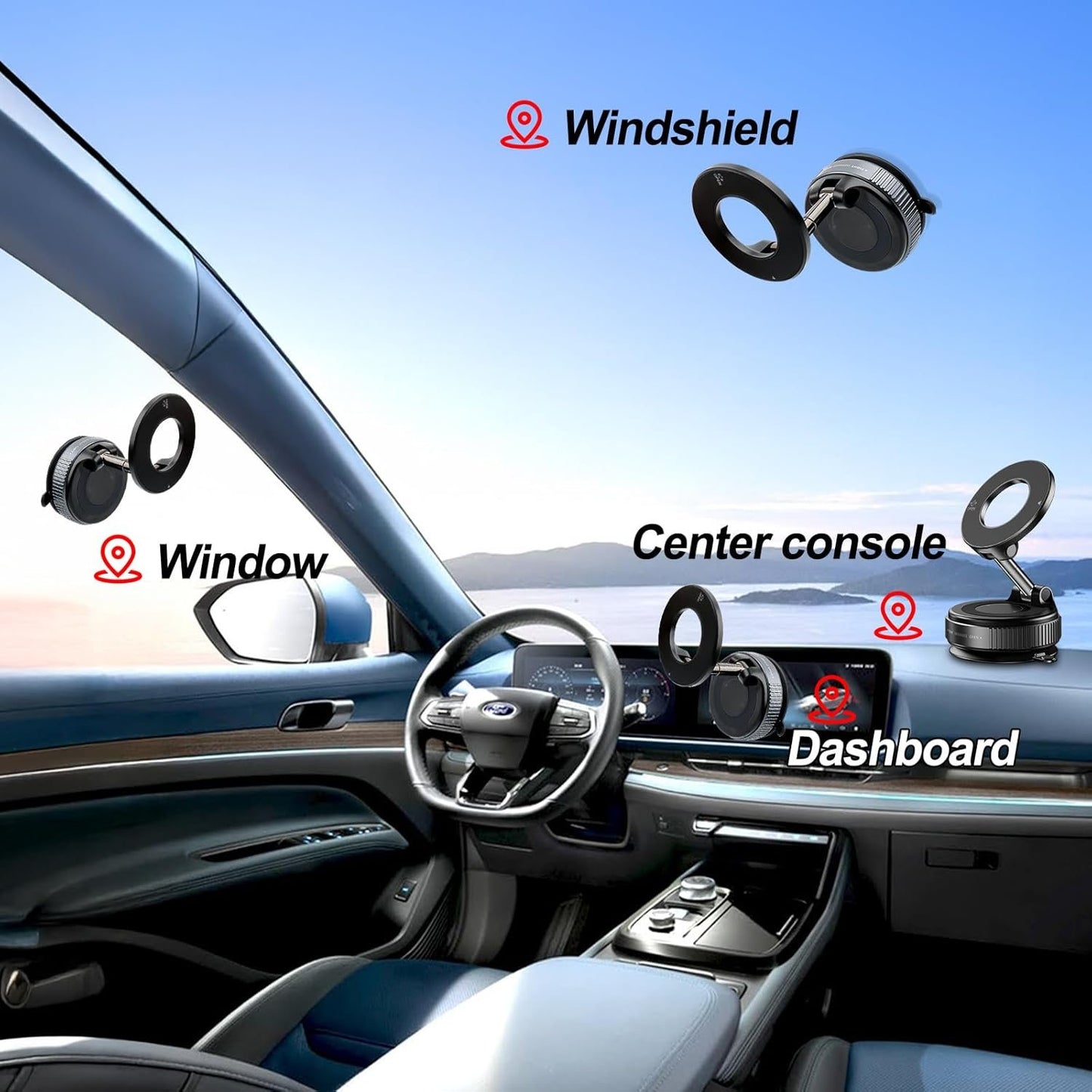 Mucek Magnetic Car Phone Holder with Suction Cup, 360° Rotation Folding Magnetic Car Phone Holder, for Dashboard & Air Vent and Windshield Suitable for All Smartphones