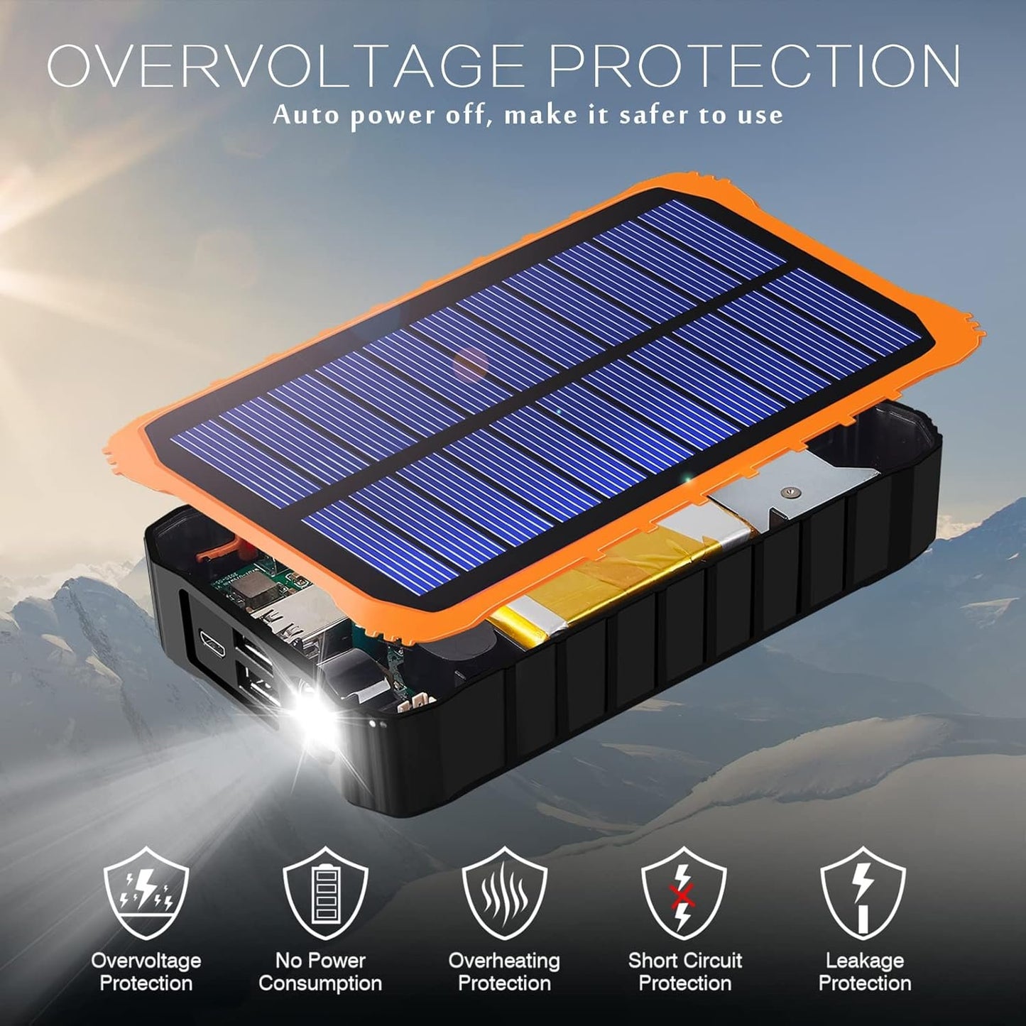 Solar Charger Power Bank Camping Gear Solar Chargers for Cell Phone and Electronic Devices Portable Outdoor Activities (14.5x8x3.5CM(5.7x3.14x1.37IN), Orange)