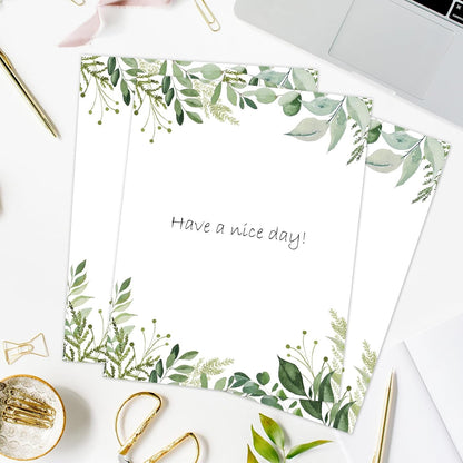 AnyDesign 60 Sheets Greenery Stationery Paper Green Leaf Border Letterhead Paper 8.5 x 11 Inch Watercolor Spring Summer Letter Writing Paper for Notes Greeting Cards Invitation Office School Printing