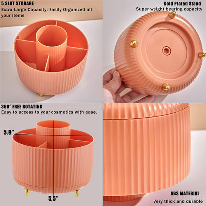 Makeup Brush Holder Organizer,360° Rotating Make up Organizer Storage,5 Slot Makeup Brushes Cup,for Vanity Decor,Bathroom Countertops,Desk Storage Container,Cosmetic Display Cases