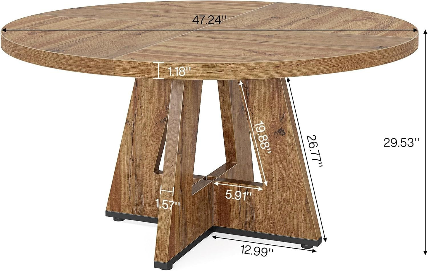 Tribesigns Round Dining Table Wood Kitchen Table for Dining Room, 47" Dinning Room Tables for 4 Adult, Farmhouse Dinner Table with Wooden Tabletop and Cross Base, Burlywood