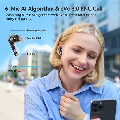 EarFun Air Pro 4 Adaptive Hybrid Noise Cancelling Wireless Earbuds Bluetooth,Qualcomm Snapdragon Sound, aptX™ Lossless, 6 Mics AI cVc 8.0 Call, LDAC Hi-Res Audio, 52H Playtime, BT5.4, in-Ear Detection