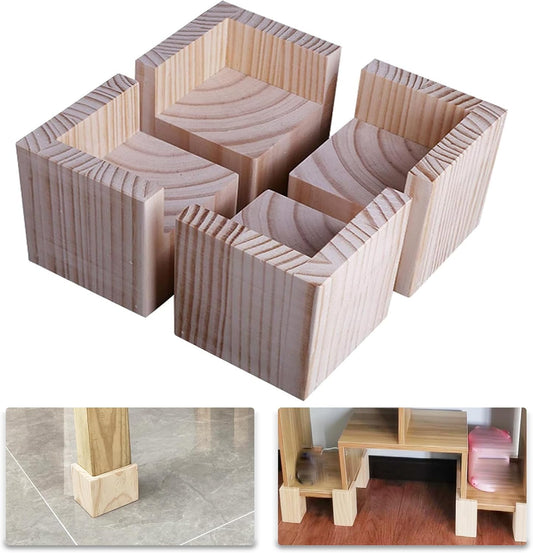 Judy1980 4 Pieces Bed Risers, Solid Wood Furniture Lifter, Adjustable Risers, Table Risers, Furniture Risers, Protect Floors and Surfaces