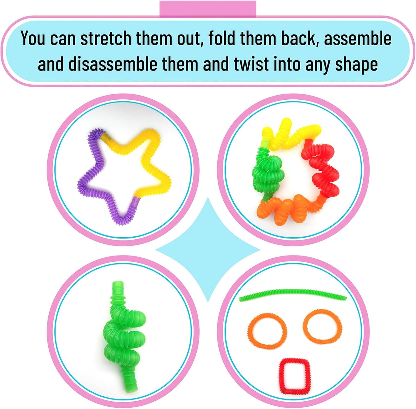 12 Pack Pop Tubes Sensory Toys with 6 Colors for Kids&Toddlers,Stress and Anxiety Relief Fidget Toy,Imaginative Play & Fine Motor Skills Learning,Tons of Ways to Play,Connect, Stretch, Twist & Pop