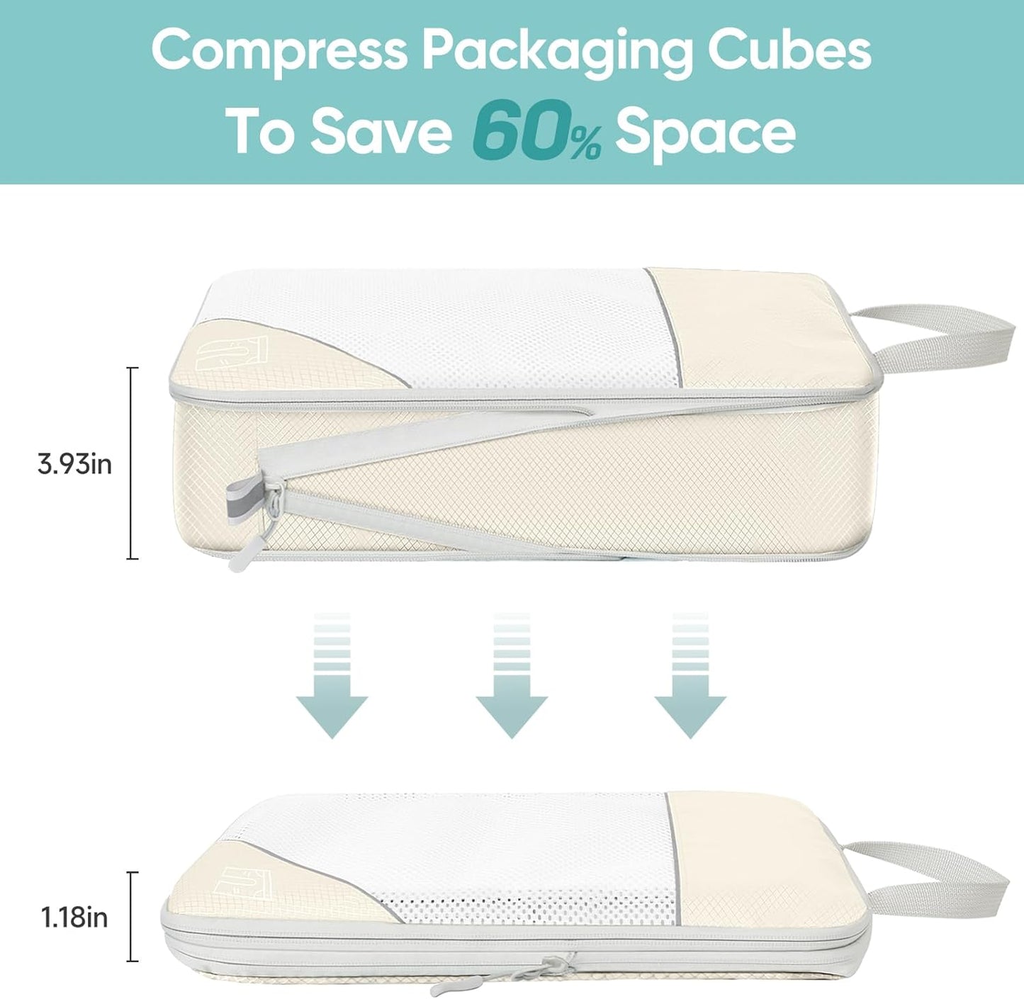 HOXFAZIR Compression Packaging Cube 6 Set Organization Travel Luggage Bag Set for Travel Accessories Compressed Expandable Packing Organizers