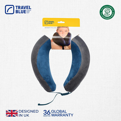 Travel Blue Infinity Neck Support Pillow - Premium Memory Foam Travel Pillow with 360 Degree Neck Support for Comfort and Pain Relief - Ideal for Airplane, Car and Train Travel (Blue)