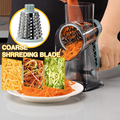 ERGONOW Rotary Cheese Grater Rotary Handheld with 3 Interchangeable Blades, Handheld Vegetable Slicer, Vegetable Chopper for Nuts, Fresh Cheese, and Vegetables, Upgraded Union Body Design (Blue)