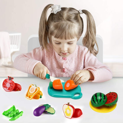 Uandhome 30 Pcs Cutting Play Food Toy for Kids Kitchen Pretend,Cooking Fruit &Vegetables Accessories with Shopping Storage Basket,Mini Dishes and Utensils for Baby Children Educational Toy,Birthday