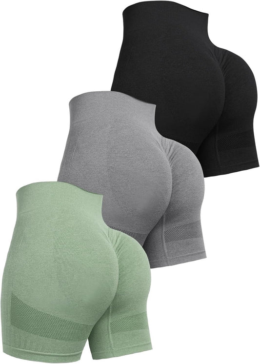 suntury Workout Shorts for Women Seamless Scrunch Butt Lifting High Waisted Smile Yoga Gym Booty Running Short Pants 3 Pack