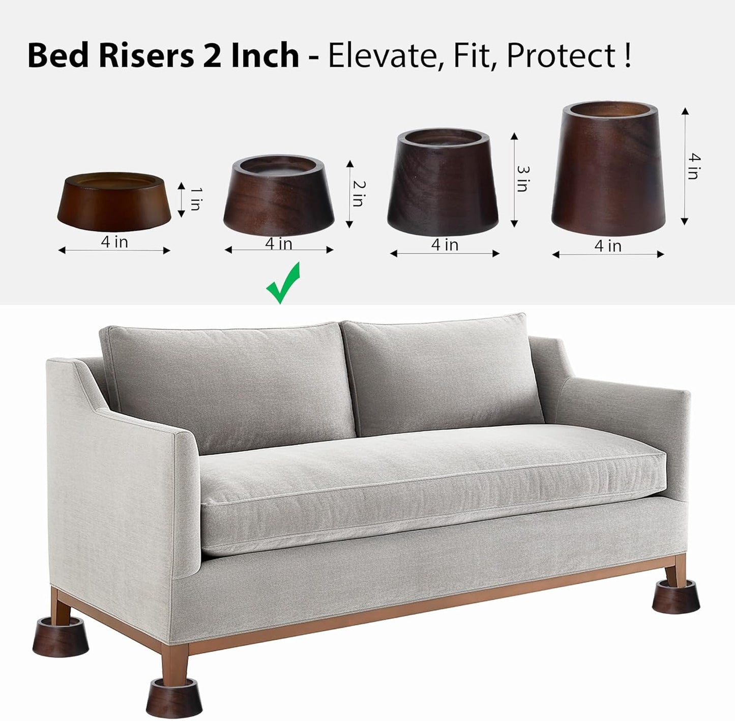 MONTIHOLD High Quality Pine Wood Bed Risers | Sturdy Bed Risers for Durable Support and Enhanced Decoration (Dark Brown, 5cm)