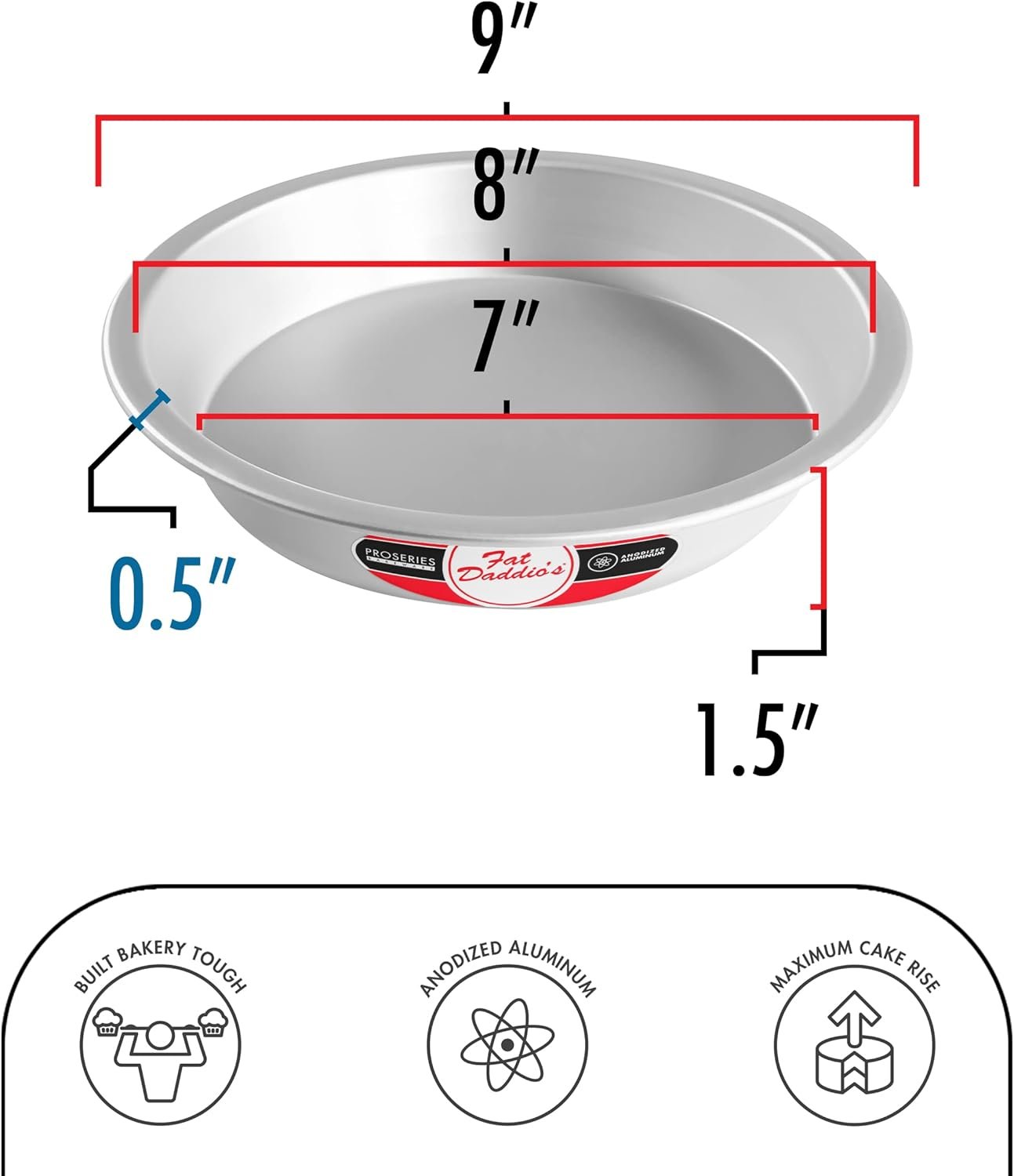 Fat Daddio's Pie-9 Anodized Aluminum Pie Pan, 9 x 1.5 Inch