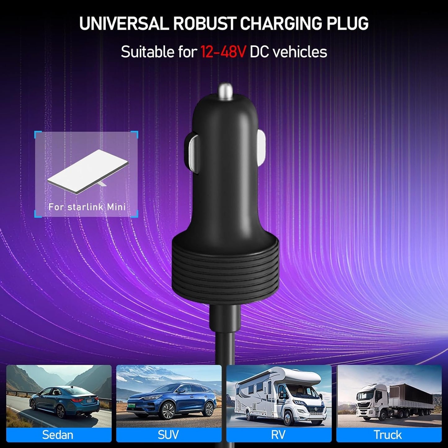 daboot Starlink Mini Cable - 12-48V Car Cigarette Lighter to DC Power Cable Adapter for Star Link Mini 16 AWG Charging Cord 10FT/3M Replacement Cable