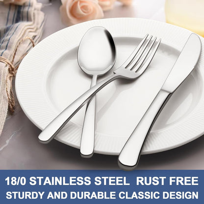 30-Piece Silverware Set Service for 6, Wildone Premium Stainless Steel Flatware Set, Mirror Polished Cutlery Utensil Set for Home Restaurant, Include Fork Knife Spoon Set, Durable, Dishwasher Safe