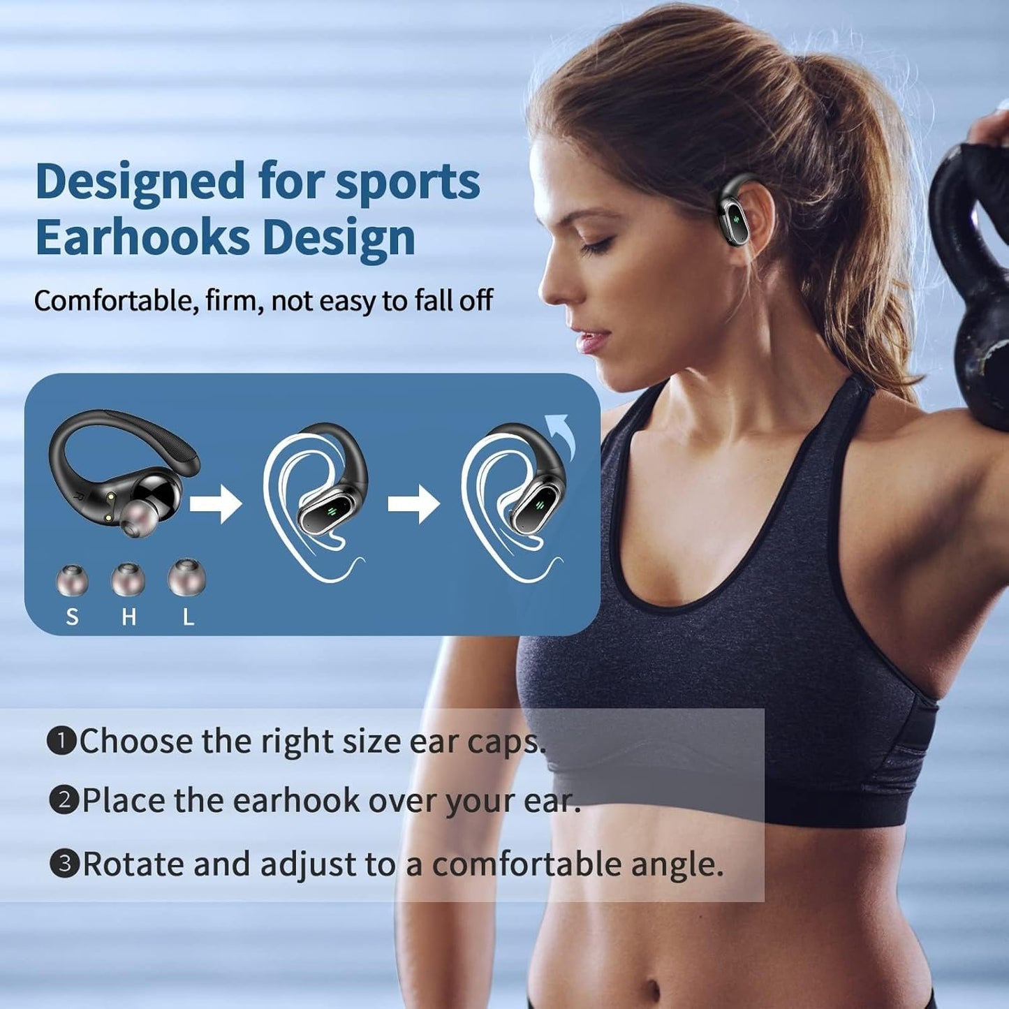 Wireless Earbuds, Bluetooth 5.4 Headphones Sport, LED Display Bluetooth Earbuds with ENC Noise Canceling Mic, 50H Stereo Wireless Headphones with Earhooks, IP7 Waterproof Ear Buds for Running/Workout