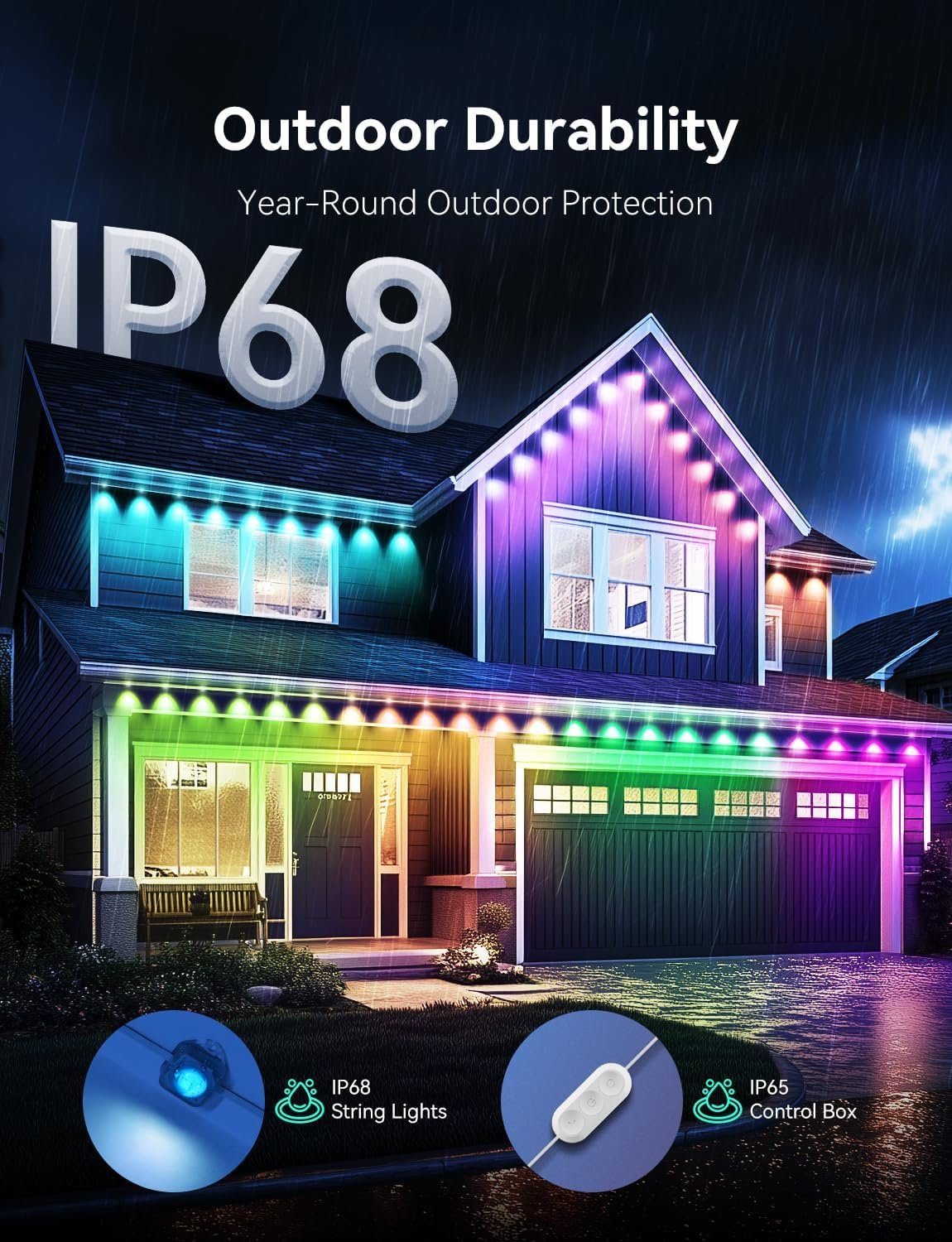 Permanent Outdoor Lights -Smart Eave Lights for House 25ft with 18 LED, RGB+IC IP67 Waterproof Eternity Lighting for Daily Decor, Work with Remote, APP, Alexa, Google Assistant