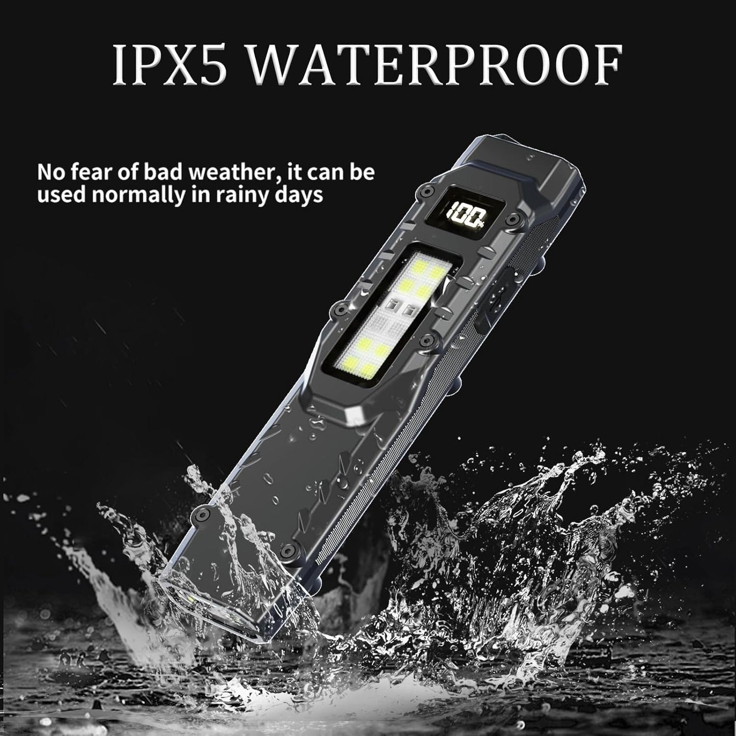 Ciwuzxs EDC Tactical Flashlight DT007, Compact 7 Mode Pocket LED Flashlight - 1500LM, USB-C Rechargeable Digital Display, IPX5 with Side Light and Clip for Everyday Carry Travel (1, Black)