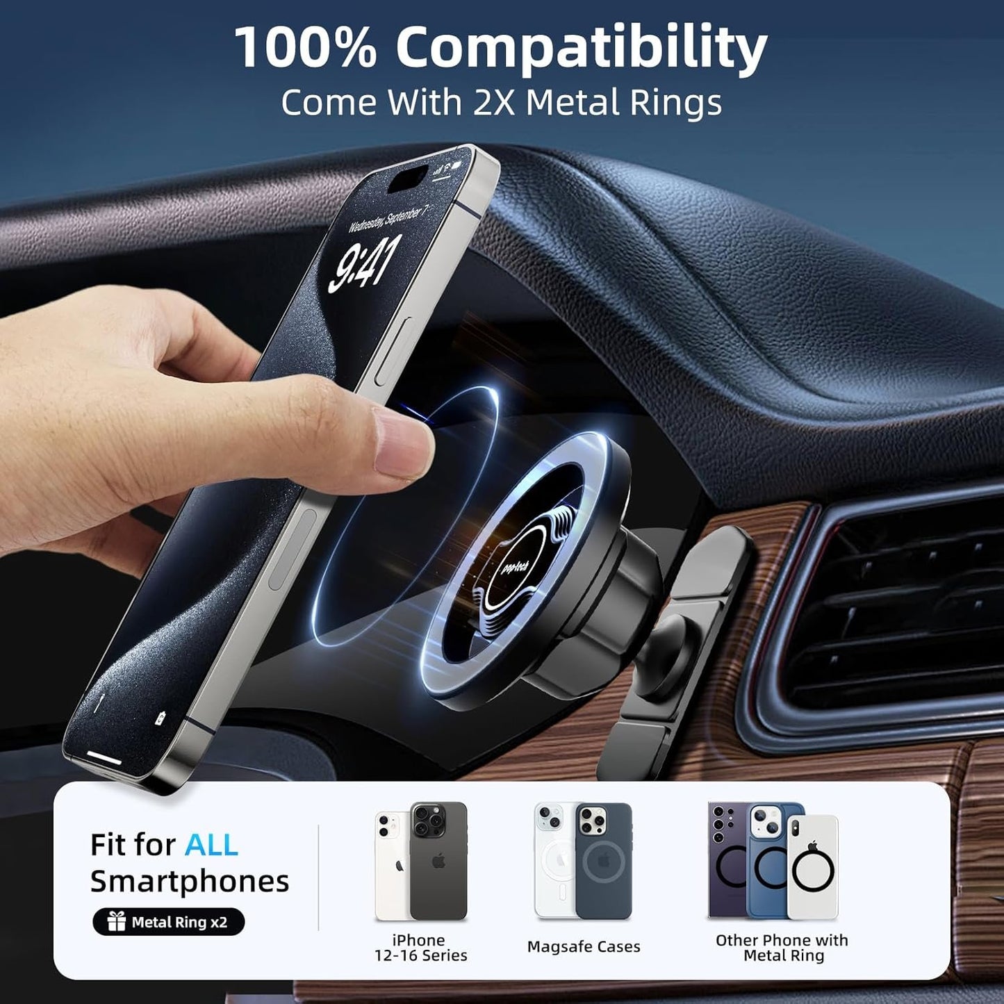 pop-tech for MagSafe Car Mount Dashboard, [Upgrade Adhesive] Universal Magnetic Phone Holder for Car Dash, Strong Magnets Cell Phone Holder Inclined Fit for iPhone 16 Pro Max 15 14 13 12 Series