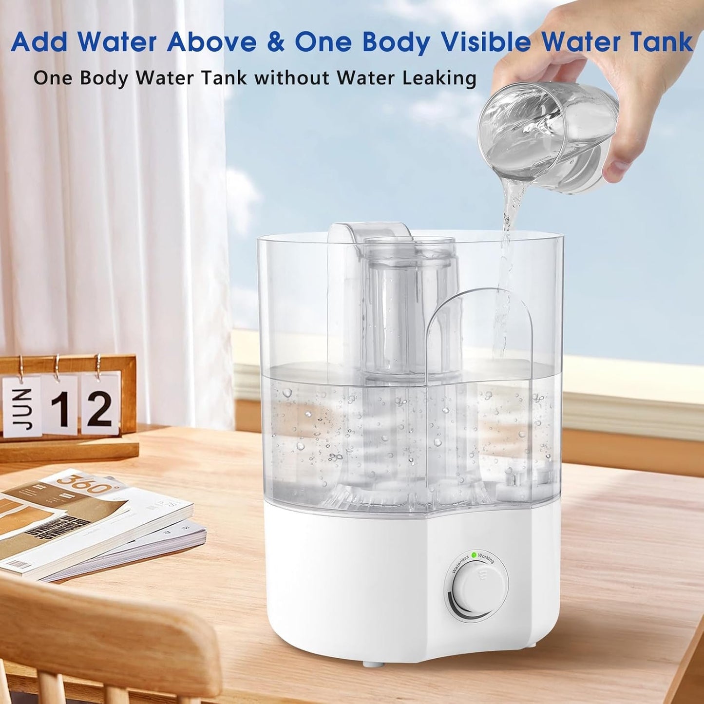 Air Humidifier for Whole House Room, 4L Ultrasonic Cool Mist Humidifier for Large Room, Adjustable 360° Knob, Auto Shut-Off, Aroma Diffuser, Essential Oil Function, Lower Noise, Humidify for Any Room.
