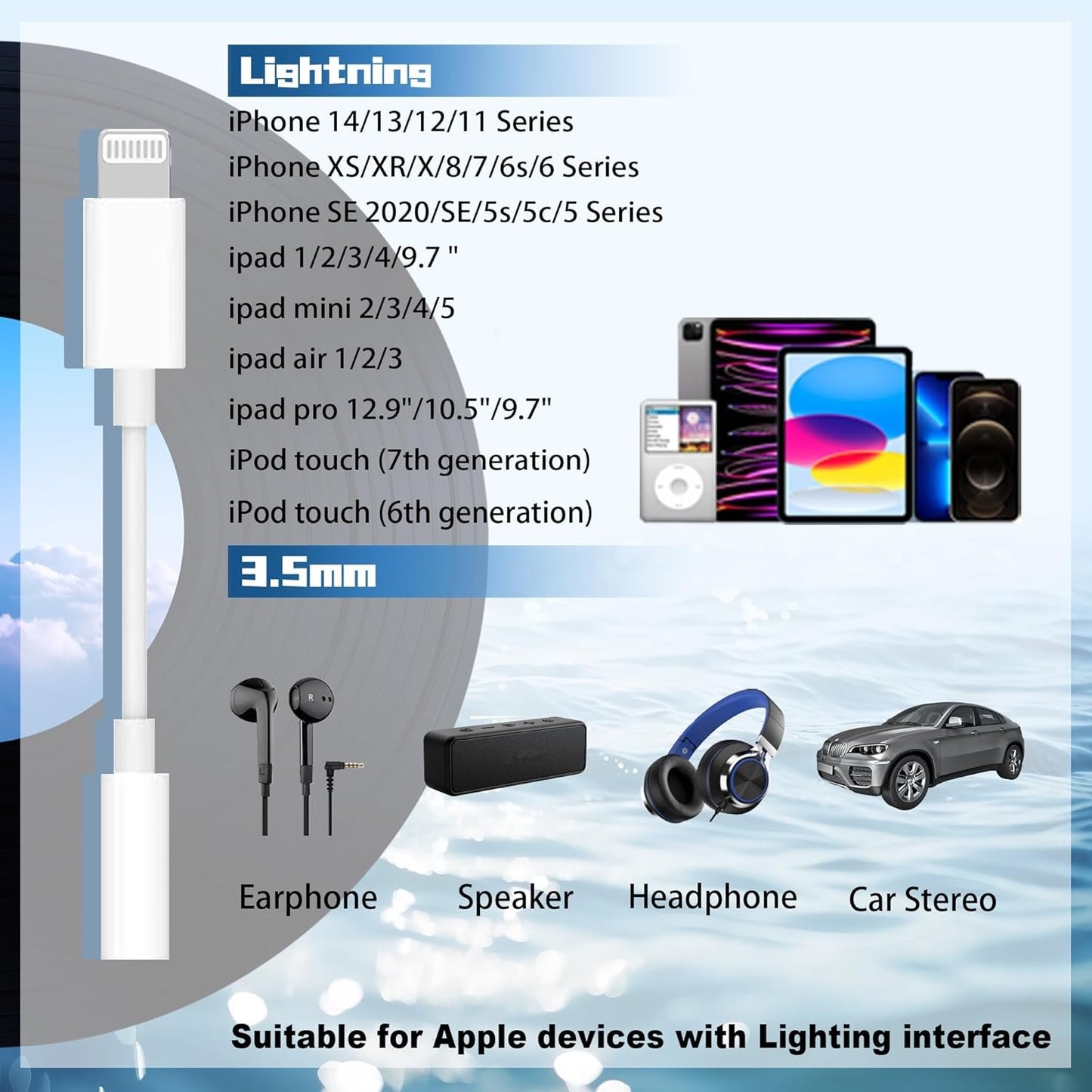 Apple MFi Certified 2 Pack Headphone Adapter for iPhone, Lightning to 3.5 mm Headphone Jack Adapter for iPhone Converter Dongle Audio Cable Compatible with iPhone 14 13 12 11 X XS 8 7