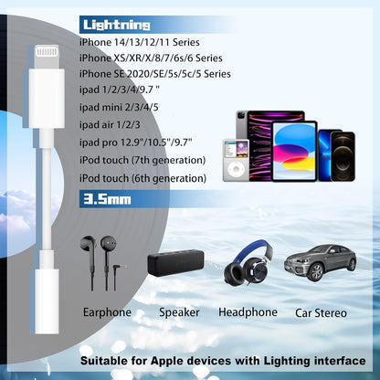Apple MFi Certified 2 Pack Headphone Adapter for iPhone, Lightning to 3.5 mm Headphone Jack Adapter for iPhone Converter Dongle Audio Cable Compatible with iPhone 14 13 12 11 X XS 8 7