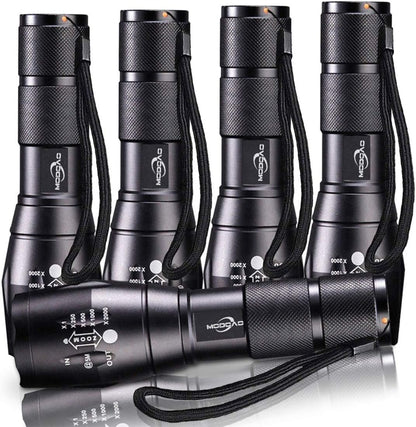 MODOAO LED Tactical Flashlight 5 Pack, Ultra Bright XML L2 High Lumen,Zoomable,5 Modes,Water Resistant Portable Handheld Light Perfect for Camping Hiking Biking Home Emergency