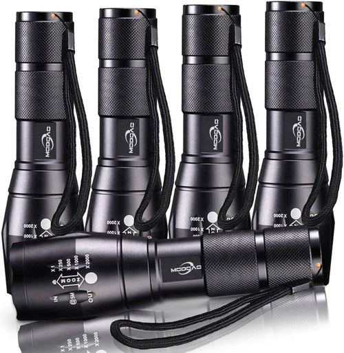 MODOAO LED Tactical Flashlight 5 Pack, Ultra Bright XML L2 High Lumen,Zoomable,5 Modes,Water Resistant Portable Handheld Light Perfect for Camping Hiking Biking Home Emergency