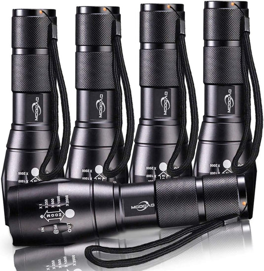 MODOAO LED Tactical Flashlight 5 Pack, Ultra Bright XML L2 High Lumen,Zoomable,5 Modes,Water Resistant Portable Handheld Light Perfect for Camping Hiking Biking Home Emergency