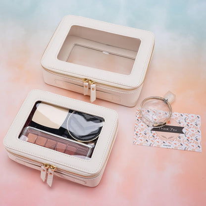Makeup Bag for Women, Clear Cosmetic Bags Travel Toiletry Bag, Heavy Duty Makeup Organizer, Cute Makeup Case Bag Accessories with Clear Windows & Gold Zippers(White)