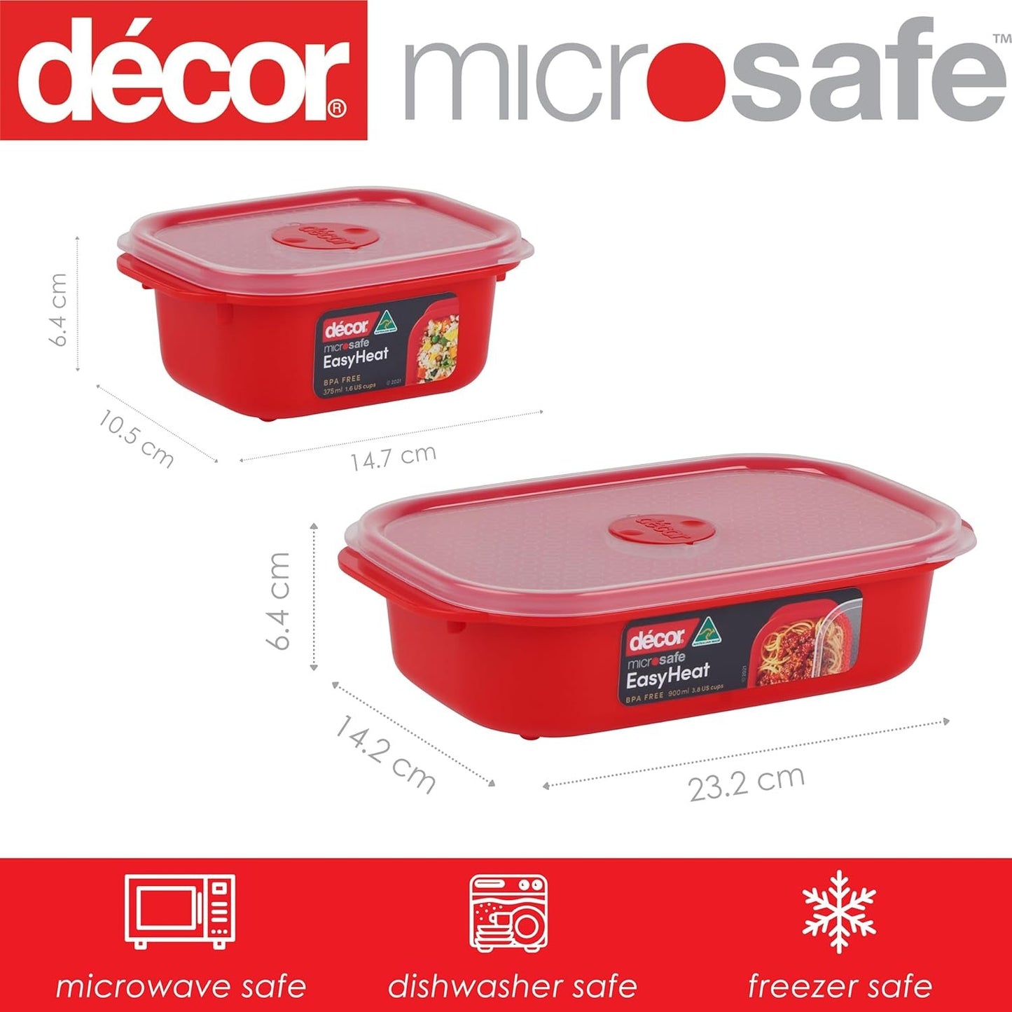 Decor Microsafe Oblong Set, Pack of 5 Pieces, Red