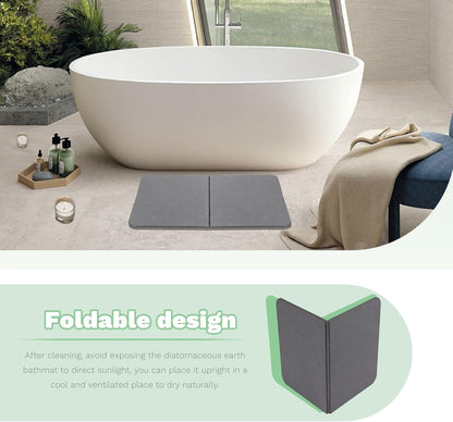 Stone Bath Mat, Natural Diatomaceous Earth Bath Mat, Non Slip Super Absorbent Quick Drying Diatomite Mat for Bathroom, Bathtub, Kitchen Counter, Both Sides Available with Cleaning Tool (Dark Gray)
