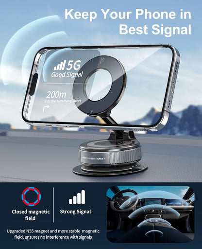 Vacuum Magnetic Car Phone Holder for MagSafe, 360°Magnetic Phone Holder for Car Hands-Free Suction Cup Car Phone Holder Mount for Car/Gym/Mirror/Shower, Cell Phone Holder for iPhone 16 15 14 Android