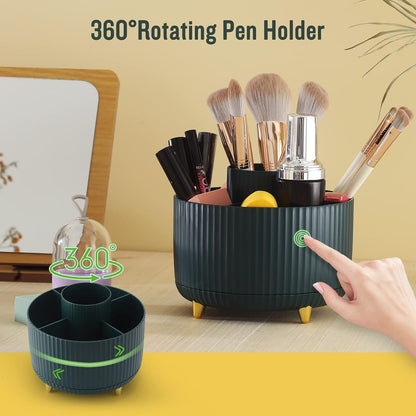 DOCMON Desk Organizer, Rotating Pen Pencil Holder for Desk, Spinning Desk Pen Organizer, Cute 5 Slots Pen Cup Pencil Cup for School, Office, Home - Dark Green