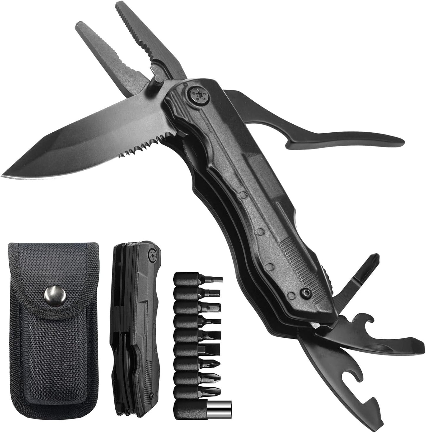 wapstibck Christmas Gifts for Men, 9-in-1 Folding Pocket Knife with Wire Stripper, Multitool Pliers with Safety Lock for Outdoor Survival Camping Hunting and Hiking