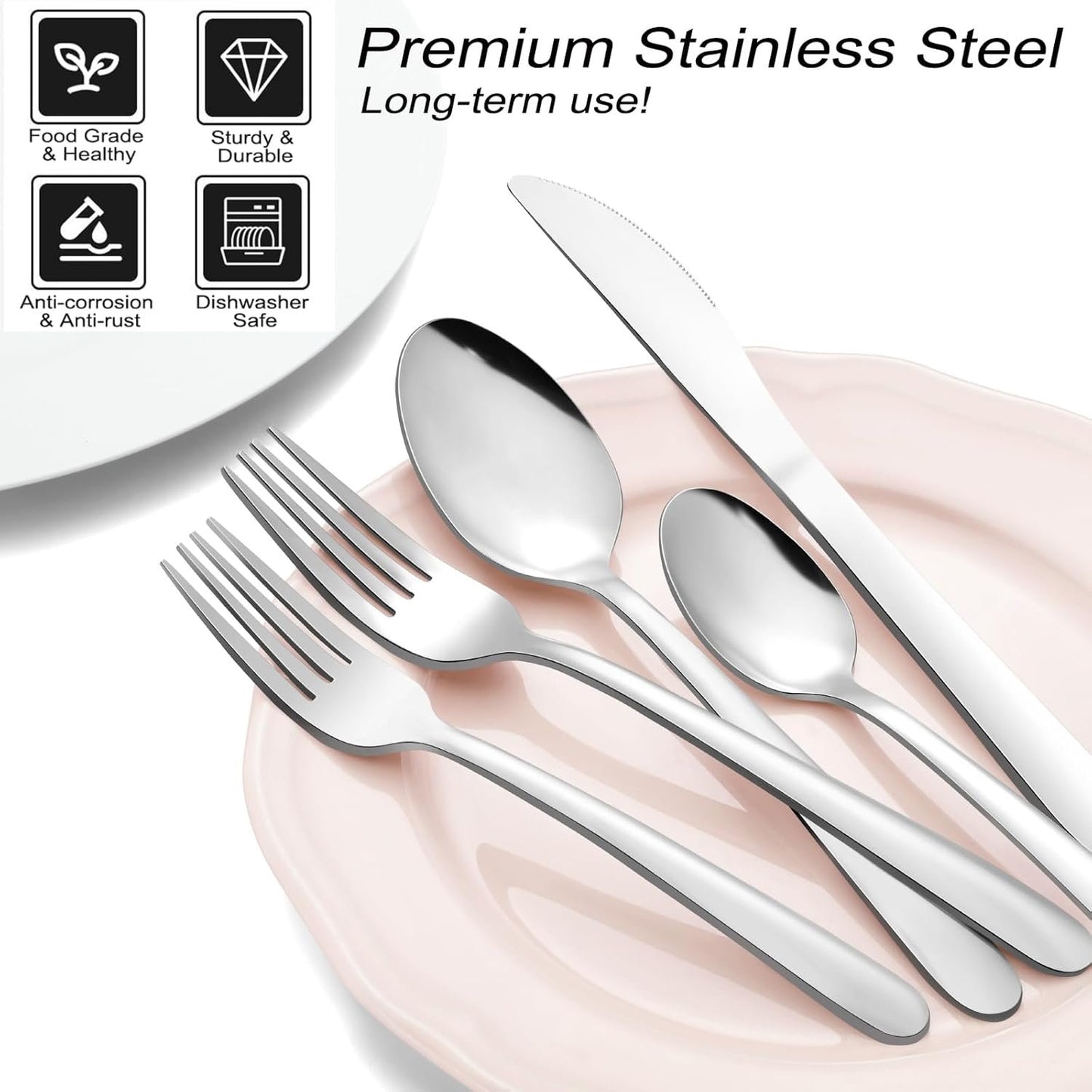 Pleafind 24-Pcs Silverware Set for 4, Flatware Set with Steak Knives, Stainless Steel Cutlery Set, Include Forks Spoons and Knives Set, Dishwasher Safe Utensil Sets for Home Restaurant