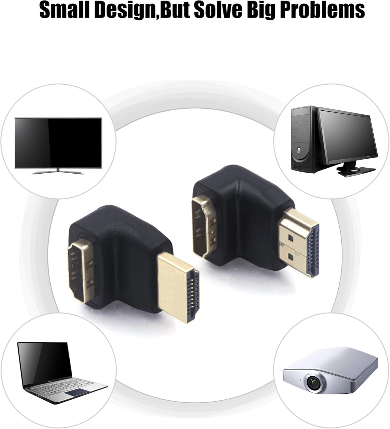 VCE HDMI 90 and 270 Degree Adapter, Right Angle HDMI 2.0 Connector Male to Female for 4K@60Hz & 3D, Wall Mounted TV/Roku Stick/Monitor