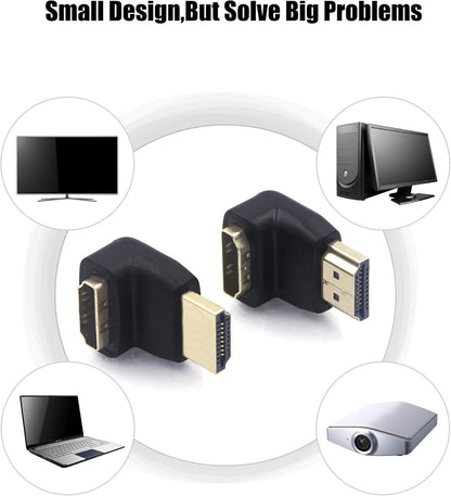 VCE HDMI 90 and 270 Degree Adapter, Right Angle HDMI 2.0 Connector Male to Female for 4K@60Hz & 3D, Wall Mounted TV/Roku Stick/Monitor