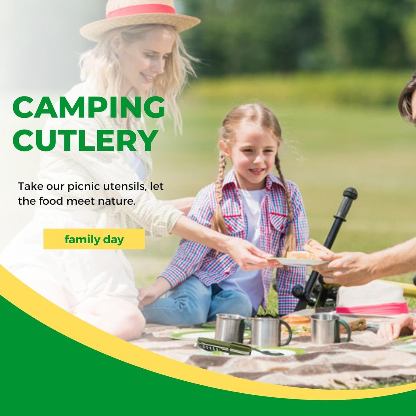 EZYoutdoor 7-in-1 Camping Utensils - Portable Stainless Steel Camping Fork Spoon Knife Set for Camping, Hiking, Picnics Outdoor Enthusiasts, and Travel - Essential Survival Utensil Tool Kit