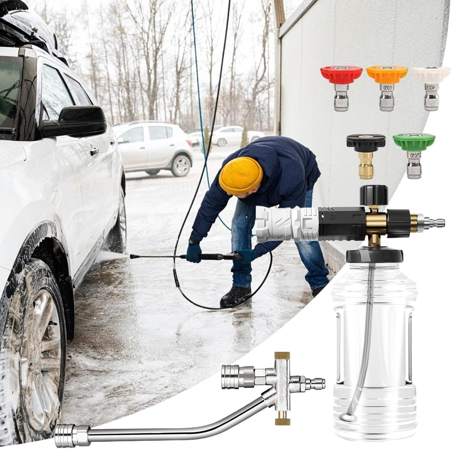 Car Soap Sprayer, Spray Nozzle Pressure Attachment Kit, Adjustable and Multi-Purpose Modes for Truck, Outdoor, Lawn, House, Car Wash, Detailing, Tire Cleaning, 7.48 x 5.91 inches